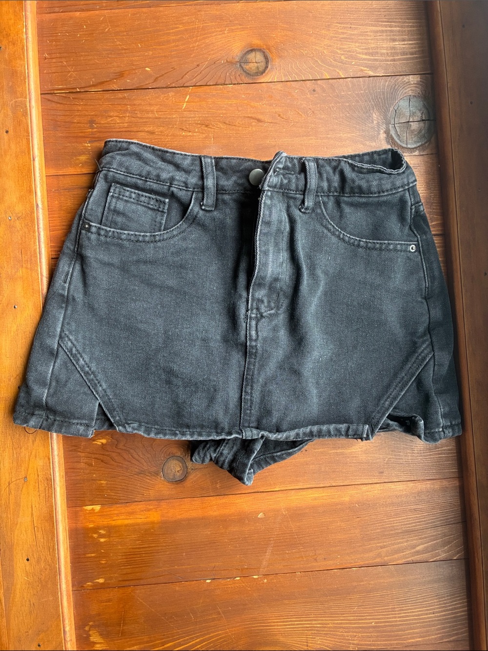 Women's Black Denim Skort with Front Pockets